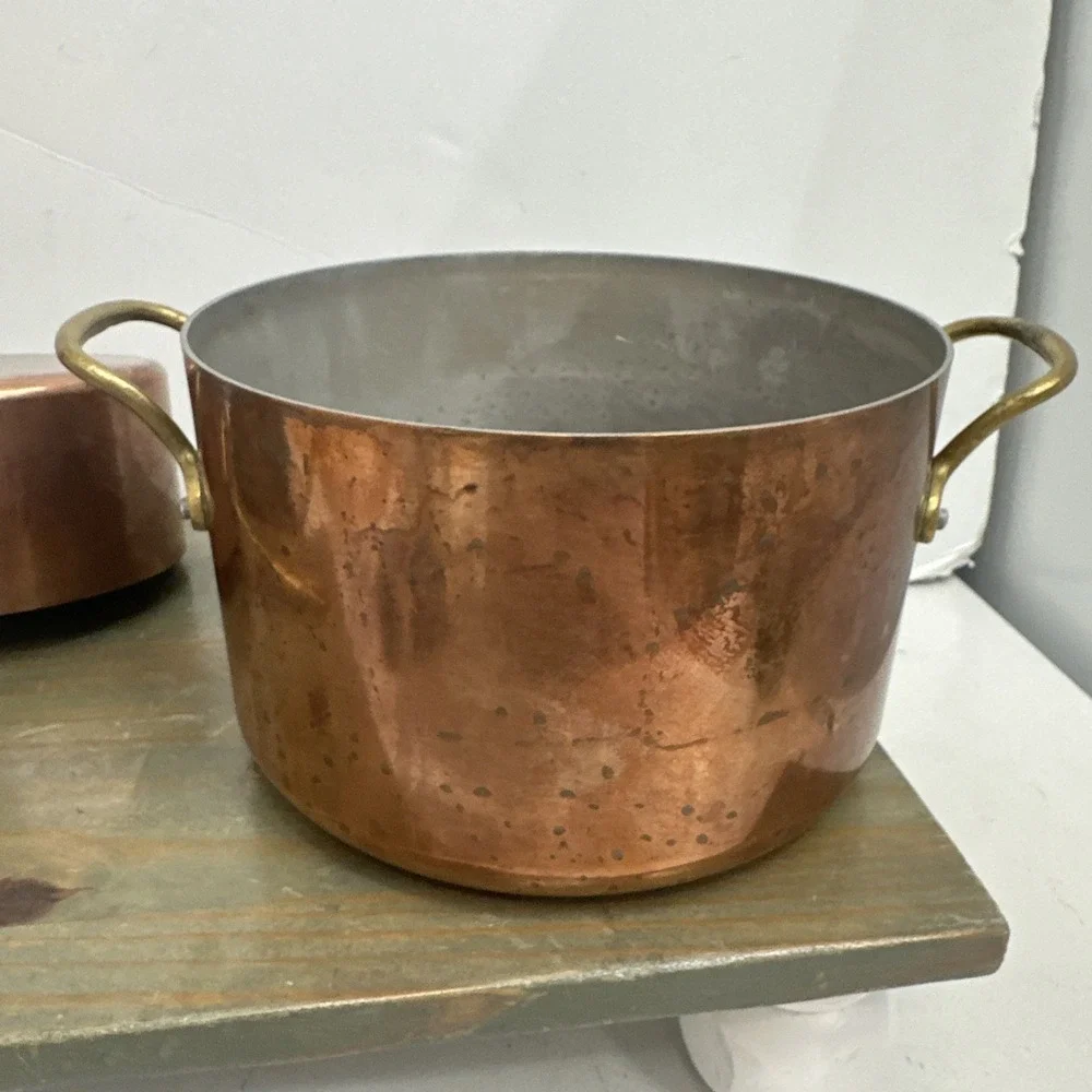 Vintage 4 Pc Set Graduating Copper Pot Brass Handles Tin Lined Made In France
